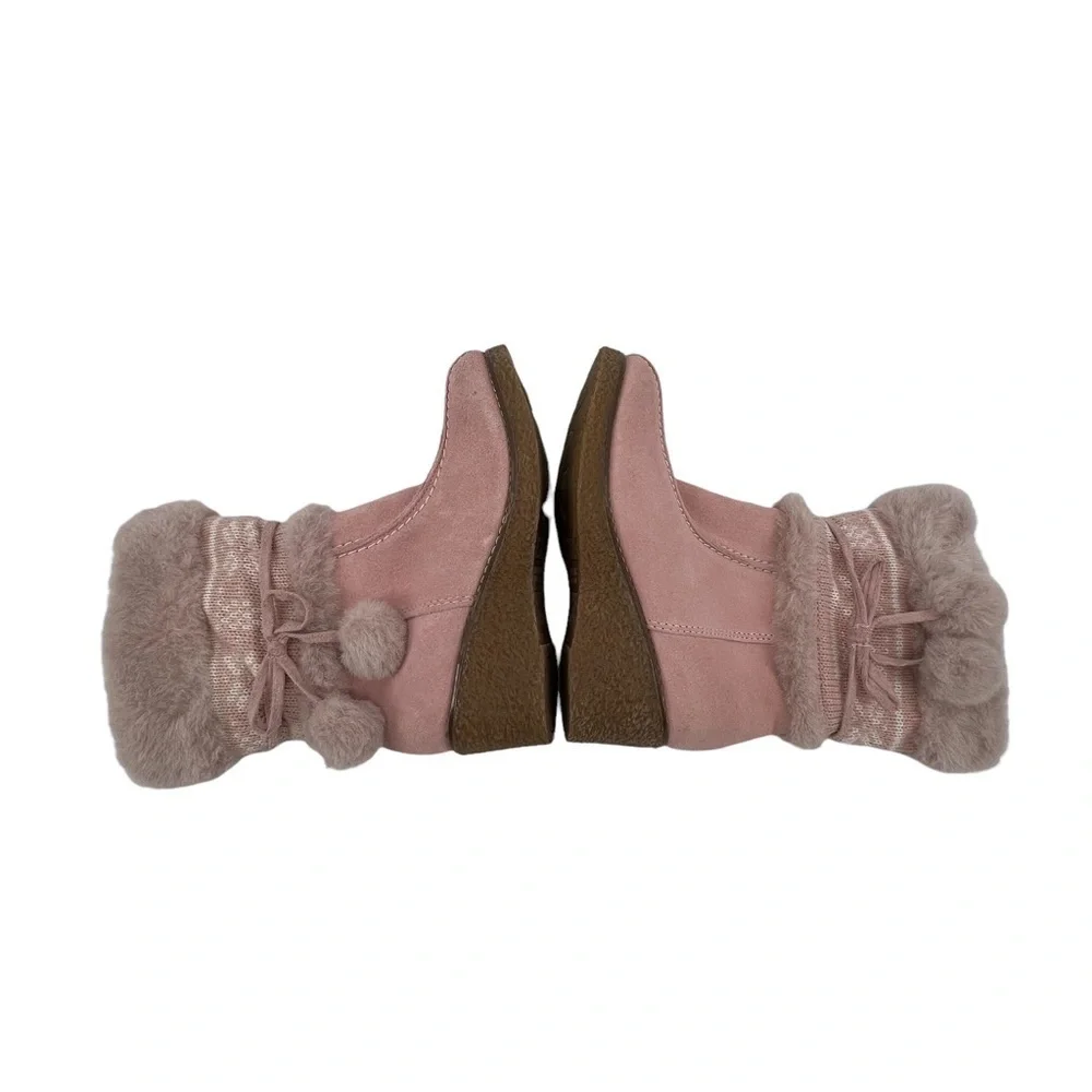 Cherokee Pink Suede Sweater Faux Fur Heeled Boots Size 2 Girl's